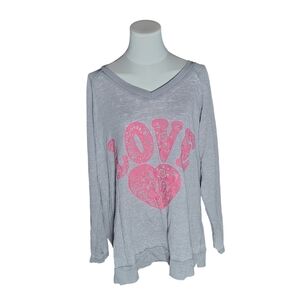 Absolutely Famous Gray and Pink Love Heart Acid Washed Burn Out Tee Size 2X